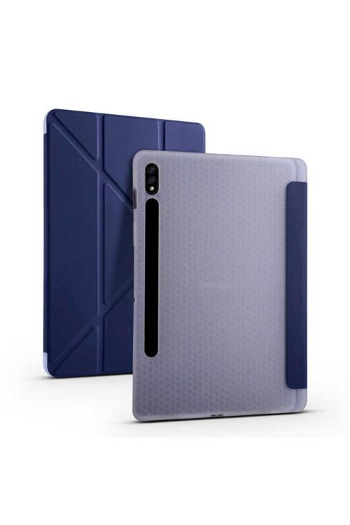 Galaxy Tab S7 Plus T970 Kılıf  Zore Tri Folding Kalem Bölmeli Standlı Kılıf-Lacivert