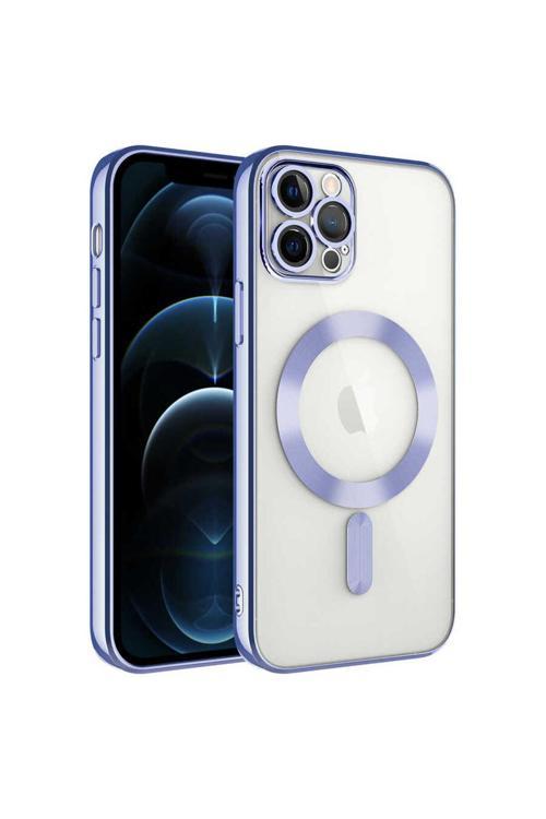 İphone 12 Pro Uyumlu Kamera Korumalı Magsafe Wireless Şarj Özellikli Demre Kılıf-Lila
