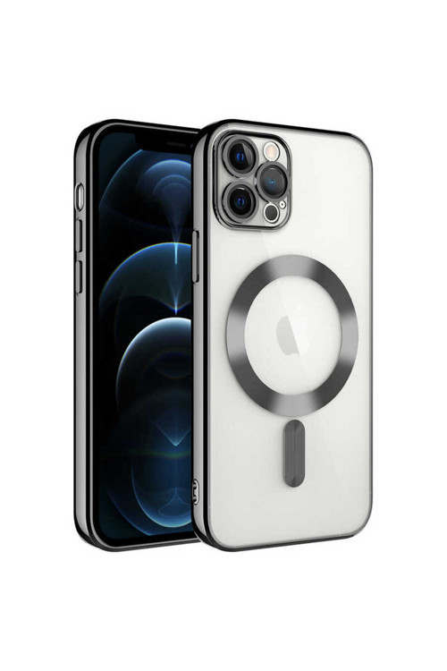 İphone 12 Pro Max Uyumlu Kamera Korumalı Magsafe Wireless Şarj Özellikli Btz Demre Kapak-Siya