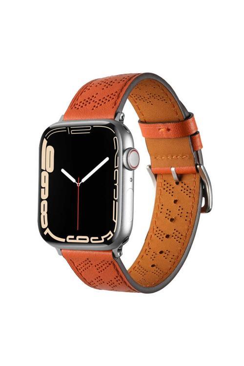 Watch 44Mm Uyumlu Krd-76 Pu Deri Kordon Strap Kayış Clo- Turuncu