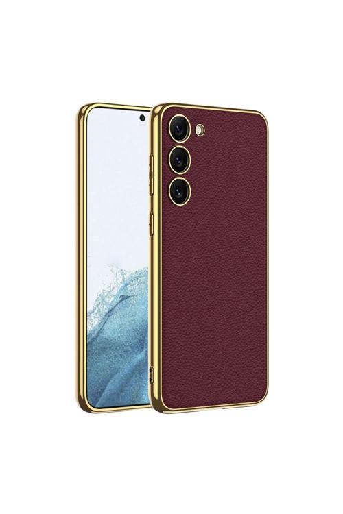 Galaxy S23 Plus Uyumlu Deri Görünümlü Kenarları Elektroplating Kaplama Csm Zore Fizyon Kılıf-Kır