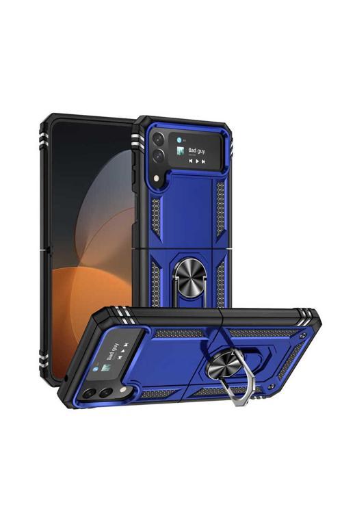 Galaxy Z Flip 4 Uyumlu Zore Vega Seri Tank Zırh Koruma Kılıf-Mavi