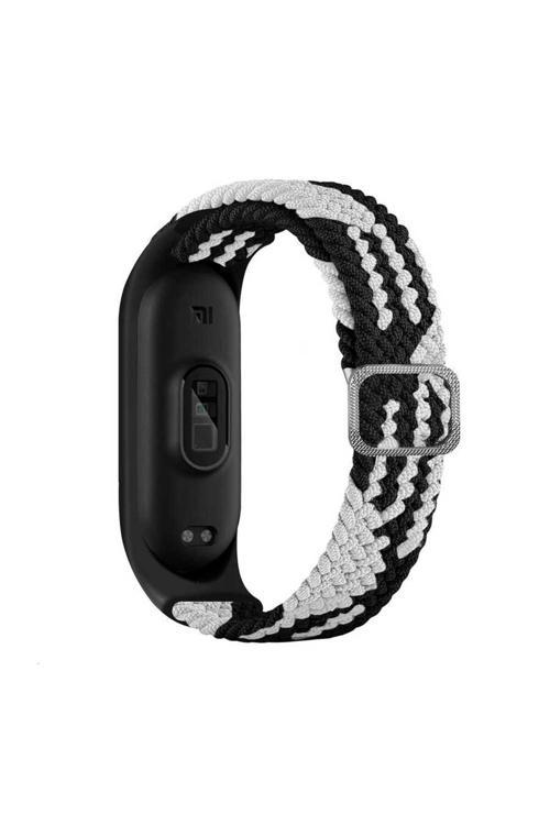 Xiaomi Mi Band 3 Uyumlu Krd-49 Örgü Zore Kordon-Siyah-Beyaz