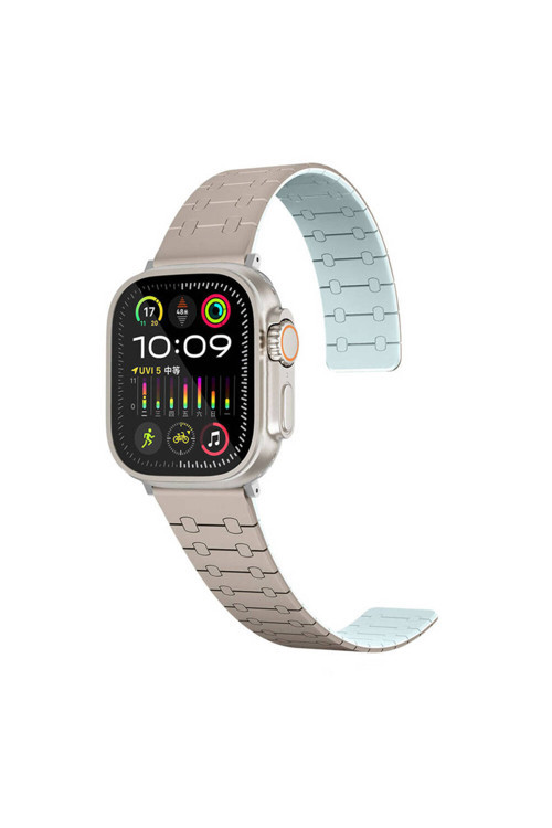 Apple Watch 7 45Mm Wnx Krd-111 Çizgili Desenli Silikon Kordon-Haki