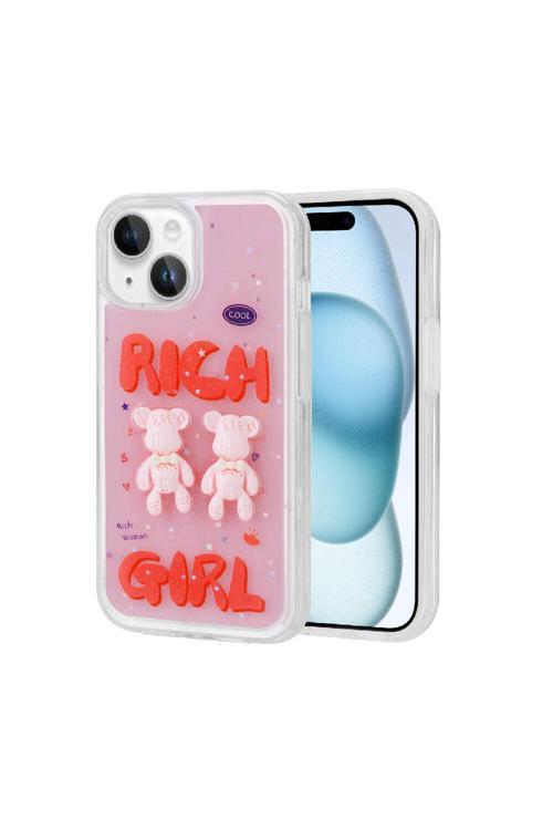 İphone 15 Plus Uyumlu Kabartma Figürlü Parlak Zore Minimini Silikon Kılıf-Kırmızı