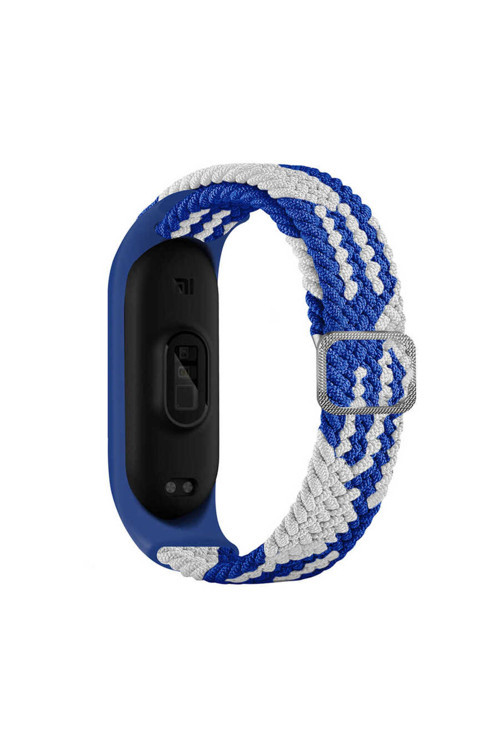 Xiaomi Mi Band 4 Uyumlu Krd-49 Örgü Zore Kordon-Mavi-Beyaz