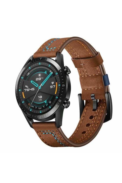 Galaxy Watch 46Mm (22Mm) Uyumlu Krd-19 Deri Kordon Blt Kahverengi