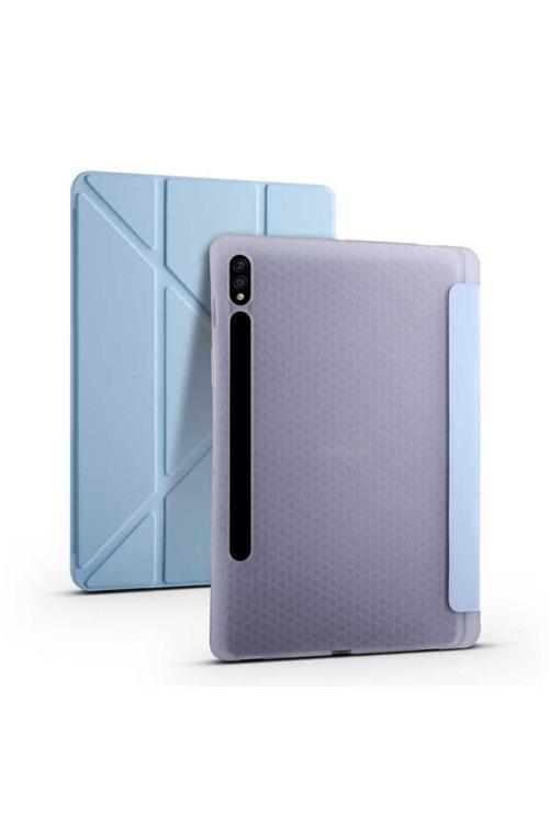 Galaxy Tab S7 Plus T970 Kılıf Uyumlu Zore Tri Folding Kalem Bölmeli Standlı Kılıf-Mavi