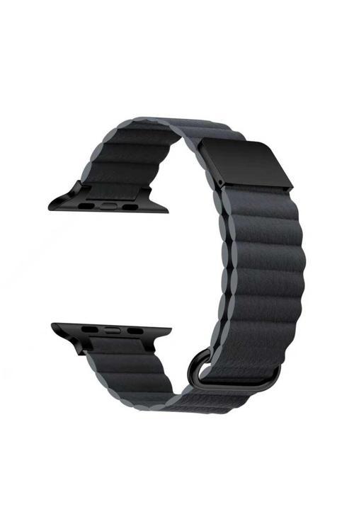 Watch Ultra 49Mm Uyumlu Krd-78 Pu Deri Kordon Strap Kayış Clo- Koyu Gri