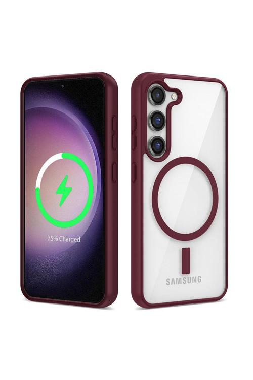 Galaxy S23 Plus Uyumlu Magsafe Wireless Şarj Özellikli Silikon Pat Ege Kılıf-Koyu Kırmızı