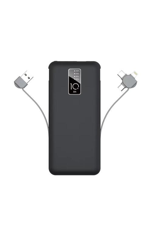 Siyah Pw-05 Hızlı Led Göstergeli Micro Lightning Type-C Kablolu Taşınabilir Powerbank 10000Mah Zore
