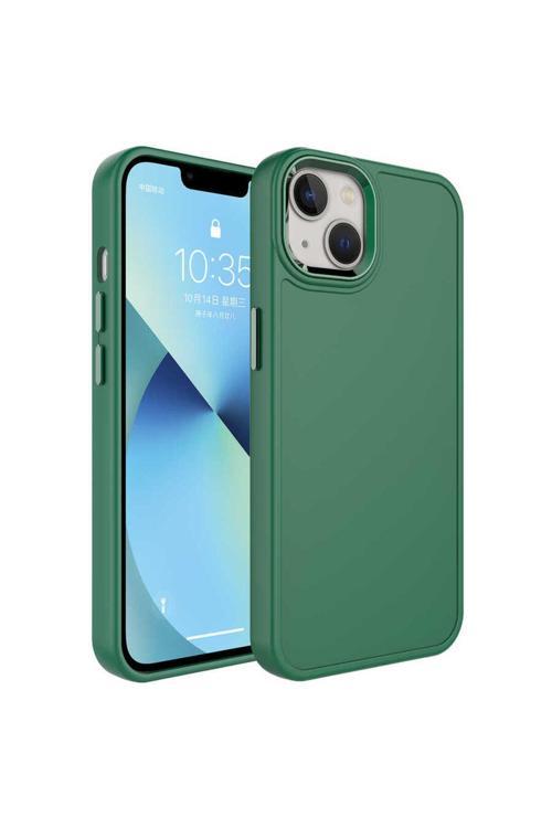 İphone 14 Plus Uyumlu Metal Çerçeve Ve Buton Tasarımlı Sert Zore Botox Kılıf-Koyu Yeşil