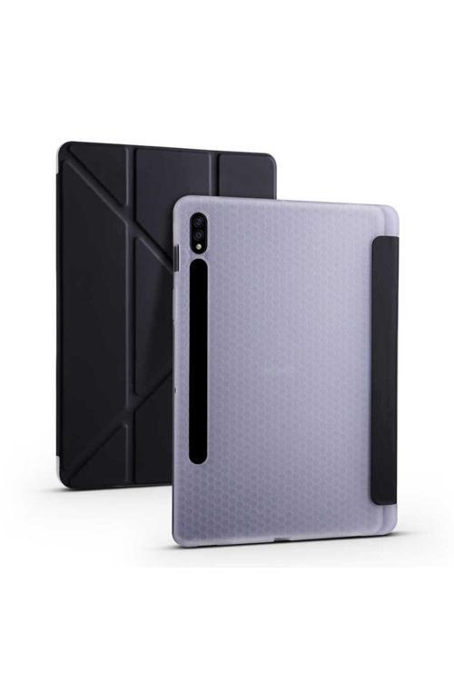 Galaxy Tab S7 Plus T970 Kılıf Uyumlu Zore Tri Folding Kalem Bölmeli Standlı Kılıf-Siyah