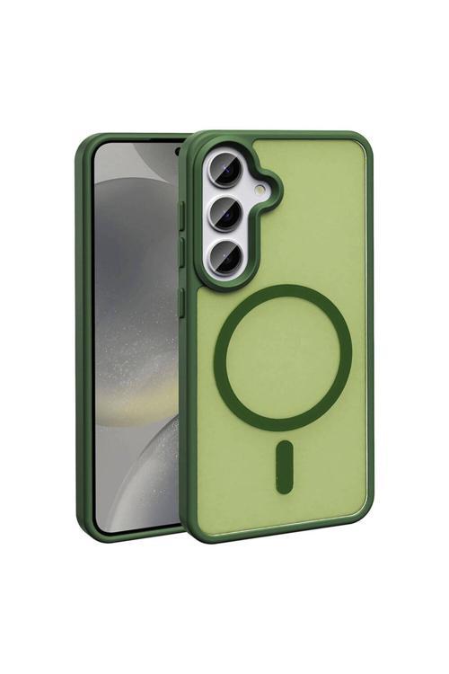 Galaxy S24 Plus Kılıf Magsafe Şarj Özellikli Mat Arka Yüzey Sio Kapak-Koyu Yeşil