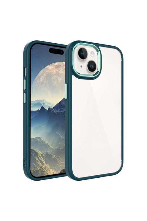 İphone 15 Uyumlu Krom Kılıf-Koyu Yeşil
