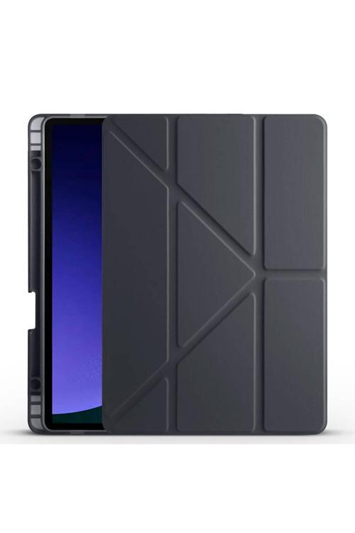 Galaxy Tab S9 Kılıf  Uyumlu Zore Tri Folding Kalem Bölmeli Standlı Kılıf-Siyah