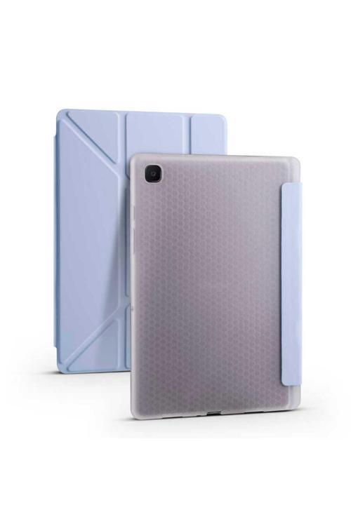 Galaxy Tab A7 10.4 T500 2020 Kılıf Uyumlu Tri Folding Kalem Bölmeli Standlı Kılıf-Mavi