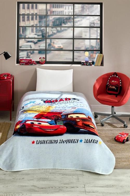 Lisanslı Tek Kişilik Çocuk Battaniye (155x215)-Şimşek Mcqueen Cars Road Gri