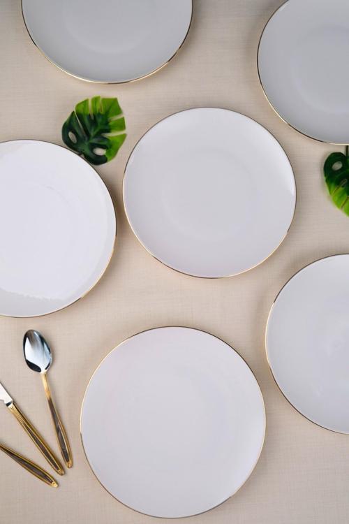Porselen Altın Yaldız Pasta Tabağı 20,50cm 6 LI