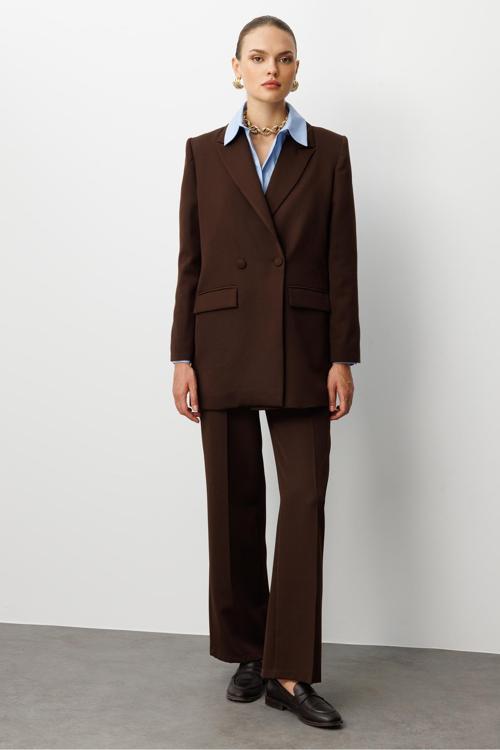 Oversize Kahverengi Kruvaze Blazer Ceket