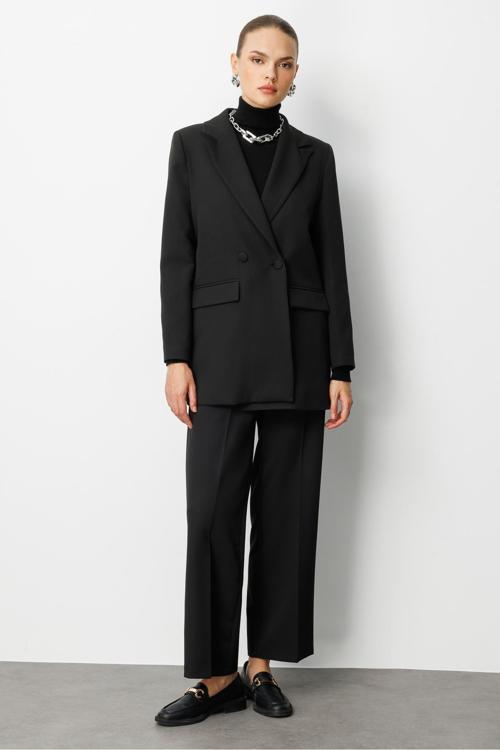 Oversize Siyah Kruvaze Blazer Ceket