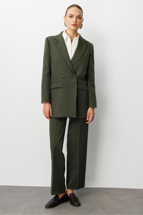 Oversize Haki Kruvaze Blazer Ceket