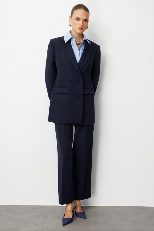 Oversize Lacivert Kruvaze Blazer Ceket