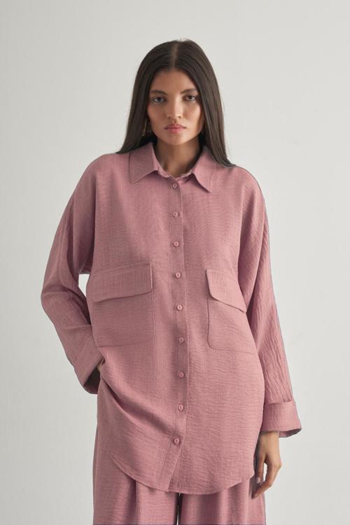 Keten Dokulu Torba Cepli Pudra Pembe Tunik