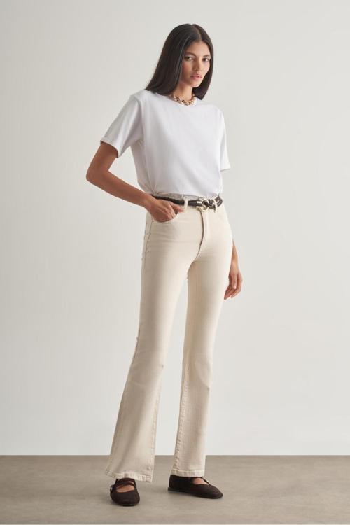 Skinny Fit Flare Paça Ekru Denim Pantolon