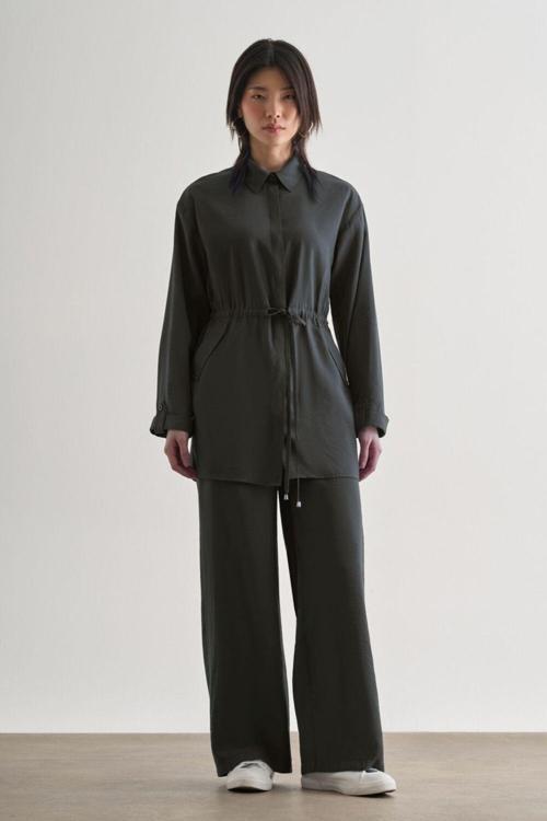 Beli Ip Büzgülü Modal Gri Tunik