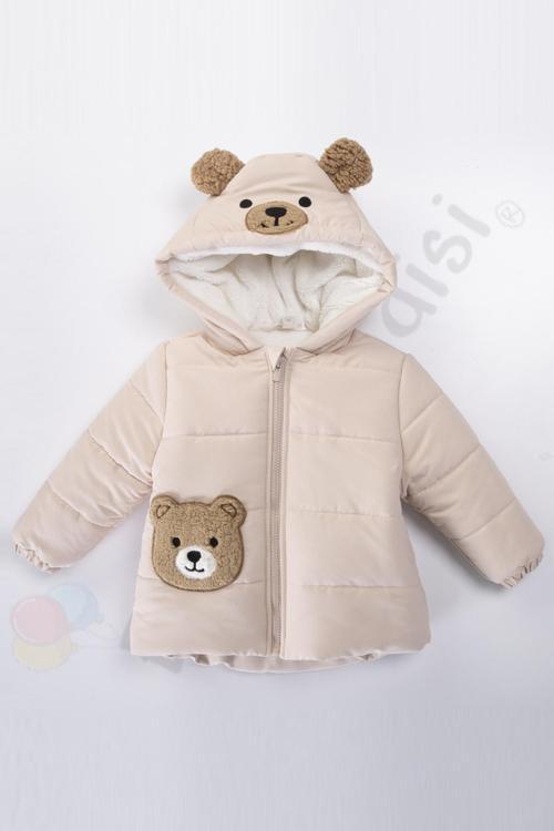 Ayıcıklı İçi Peluş Kürklü Fermuarlı Kapitone Kapüşonlu Kar Şişme Kışlık Erkek Bebek Mont Çocuk Kaban