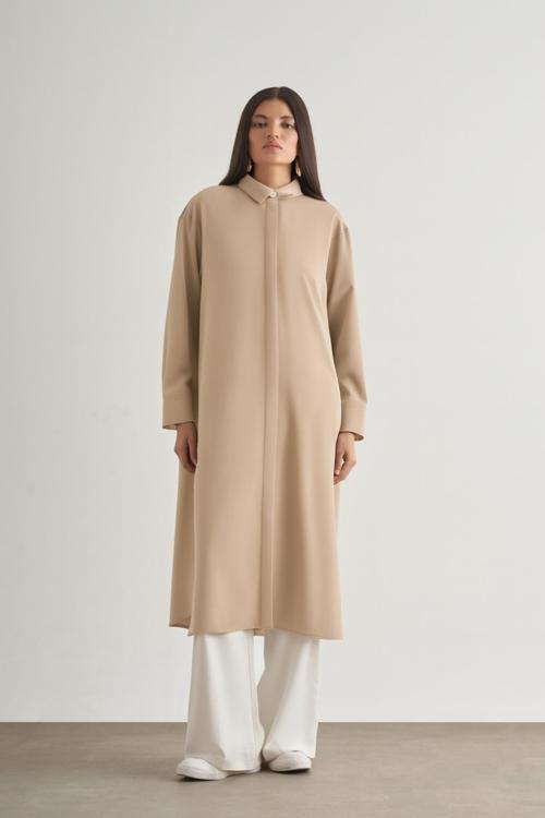 Mizallle Çıtçıtlı Uzun Yazlık Taş Rengi Tunik