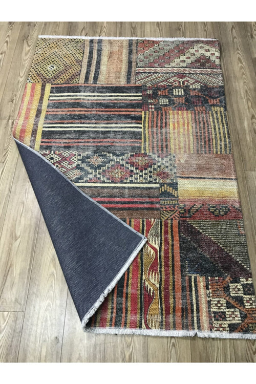 Eskitme Desen Kilim Bordo Siyah