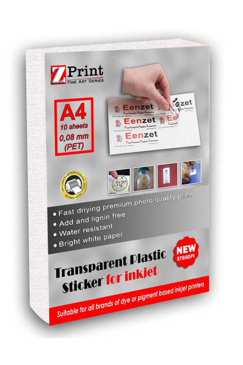 Yarı Şeffaf Yırtılmaz Plastik Sticker A4 10 Yaprak (Epson.Canon.Hp)