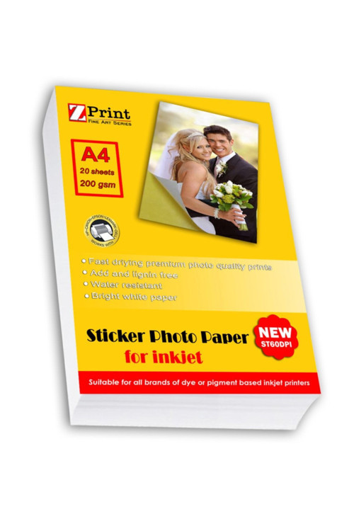 Epson L1250 Yapışkanlı Sticker Fotoğraf Kağıdı 200 Gr A4 20 Yaprak