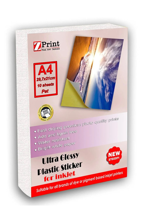 Epson Yazıcı Uyumlu Ultra Parlak Yapışkanlı Sticker Yırtılmaz Plastik Fotoğraf Kağıdı A4 10 Yaprak