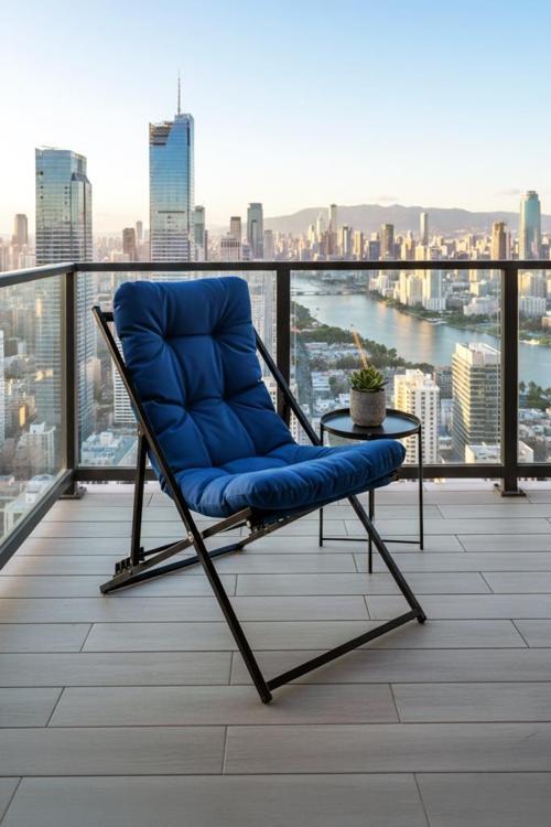 Napper Katlanabilir Mavi Şezlong - Su Geçirmez Kumaş, Metal İskelet, Balkon ve Bahçe Sandalyesi 
