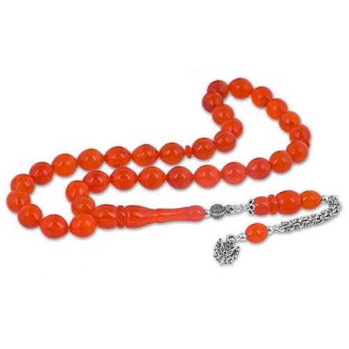 Gümüş Püsküllü Toz Kehribar Tesbih (BC-FF492B)