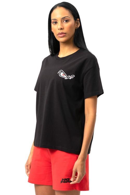 Siyah Bisiklet Yaka Kısa Kollu Penye Kadın T-Shirt W50083