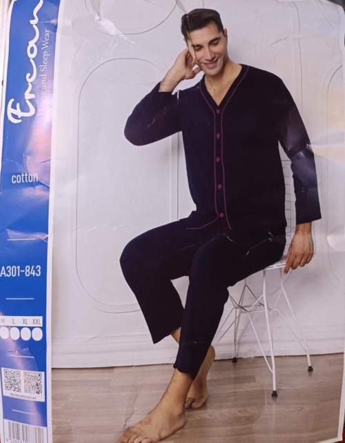 Ercan Erkek Önden Düğmeli Uzun Kol İnce Pijama Takımı A301-843 - 1 Adet