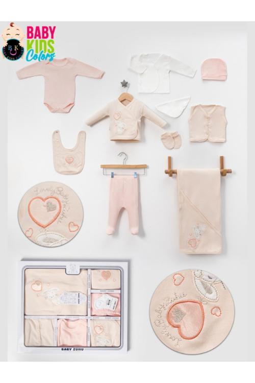 Lüks Tavşan Nakışlı Yeni Doğan Hastane Çıkış 10'Lu Zıbın Seti (Kutulu)