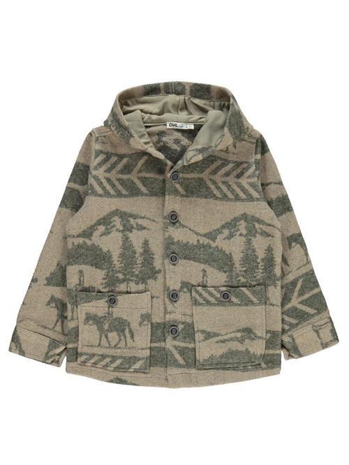 At Baskılı Kapşonlu 10-13 Yaş Gömlek - Haki12-13 Yaş