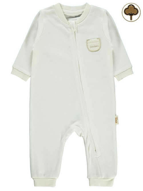 Organik Pamuklu Fermuarlı 0-6 Ay Tulum - Ekru1-3 Ay