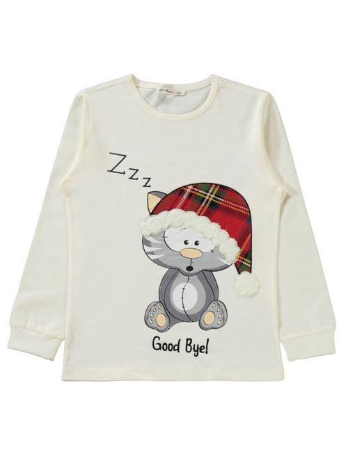 Kedi Baskılı 10-13 Yaş Pijama Takımı - Ekru12-13 Yaş