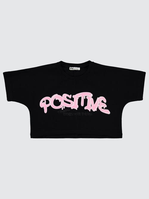Positive Baskılı Crop 10-13 Yaş Tişört - Siyah11-12 Yaş