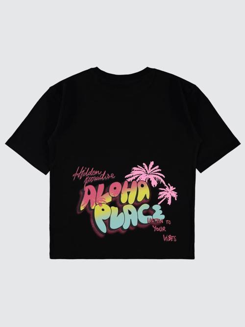 Aloha Place 10-13 Yaş Tişört - Siyah12-13 Yaş