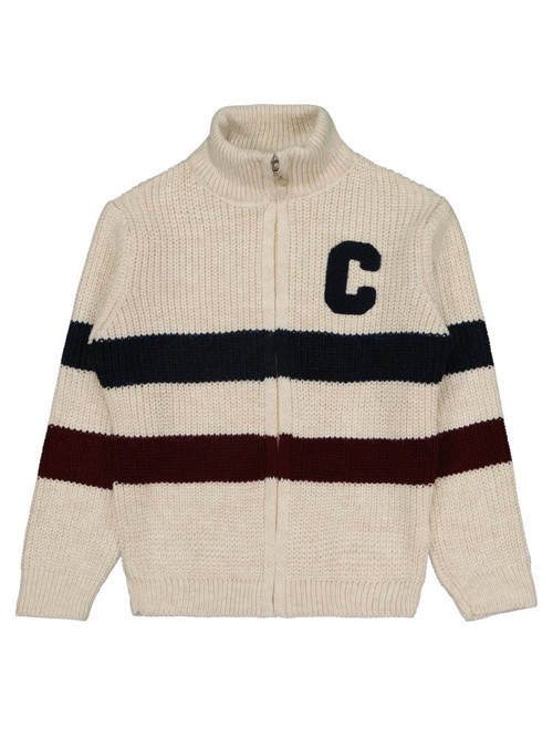 C Nakışlı Çizgili 6-9 Yaş Hırka - Bej9-10 Yaş