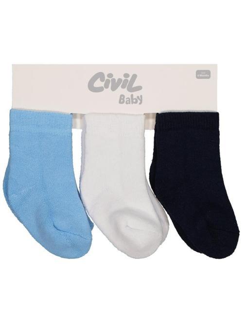 10344 Civil Baby Basic Havlu 6-18 Ay 3'lü Bebek Erkek Çorap Set - Standart12 Ay