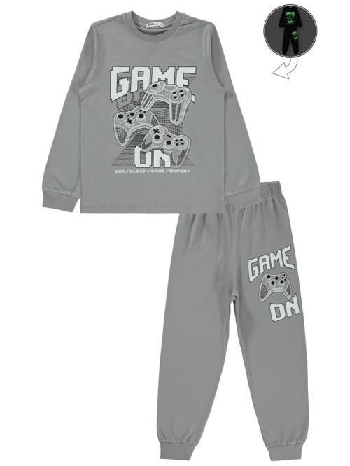 Game Over Karanlıkta Parlayan Baskı 6-9 Yaş Pijama Takımı - Gri6-7 Yaş