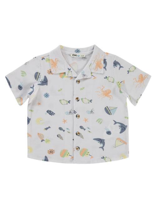 Ahtapot Yelkenli Baskılı 2-5 Yaş Gömlek - Beyaz3-4 Yaş